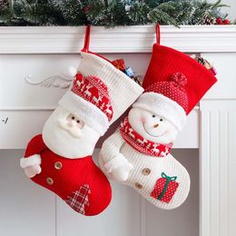 Christmas Tree Stockings Santa Claus Candy Gift Bag Old Man Snowman Red White Sock Xmas Party Hanging Decoration Supplies JJD10829