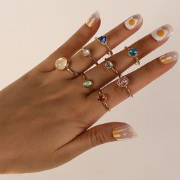 Fashion Jewellery Opal Champagne Multi-color Rhinstone Ring Set Knuckle Rings 8pcs/set