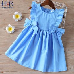 Humour Bear Girls Summer Dress New Girls' Clothing Ruffle Sleevele Princess Frocks Big-bow Fashion Kids Baby Girls Dress Q0716