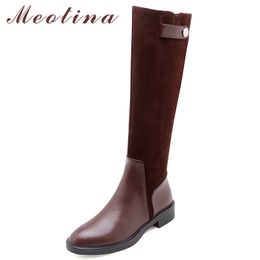 Autumn Riding Boots Women Natural Genuine Leather Flat Knee High Real Zipper Long Shoes Female Size 34-39 210517