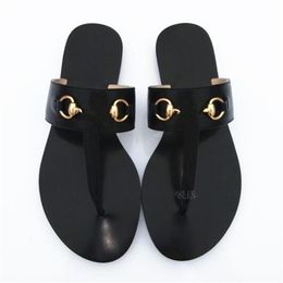 Neue Ankunft echtes Leder Sandalen Sommer Damenschuhe Mode flache Flip-Flops Designer Slide Slipper Größe 36-42