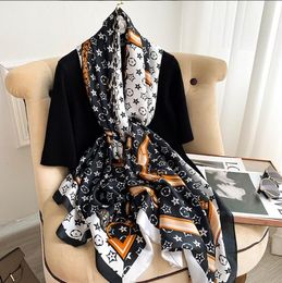 2021 new Korean fashion geometric pattern imitation silk scarf decoration warm scarf mid-length large shawl dual-use