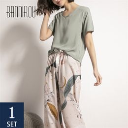 BANNIROU Pyjamas Women Spring Sets 100% Viscose Sleepwear printing Pyjamas Set Female Night Suits New Pijama Sets 2 Piece 210330