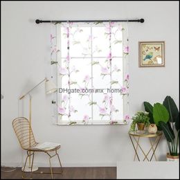 Curtain Deco El Supplies Home Gardencurtain & Drapes Rod Pocket Peony Floral Semi Sheer Bowknot Tie-Up For Kitchen Window Balloon Roman Drop