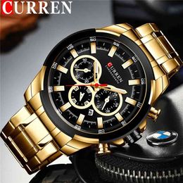 CURREN Man WristWatch Waterproof Chronograph Men Watch Military Top Brand Luxury Gold Stainless Steel Sport Male Clock 8361 210804