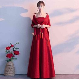 Платье без рукавов вечернее платье женщин летом без бретелек макси элегантный красный твердый длинный тонкий с шалью Vestidos de Fiesta 210603