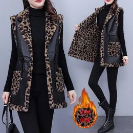 Women's Fur & Faux Winter High-End Plus Velvet Vest Fashion Leopard-Print Mid-Length Coat Loose Warm Imitate Jacket Sleeveless