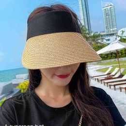 Magic Tape Women Straw Hat Empty Women's Summer Hat Sun Protection Outdoor Sports Fishing Beach Sun Hat Lady UV Protect Cap G220301