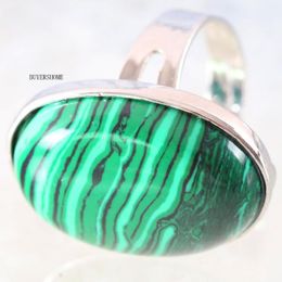 Cluster Rings 1Pcs Ring Silver Colour Jewellery For Women Gift Natural Stone Oval Bead Green Malachite Adjustable Finger Z113