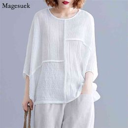 Plus Size Summer Casual White Shirt Women Short Sleeve Fashion Cotton Women's Blouse O-Neck Solid Female Blouses Blusas 8906 210512
