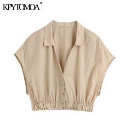 Women Fashion Button-up Cosy Cropped Blouses Sleeveless Elastic Hem Female Shirts Blusas Chic Tops 210420