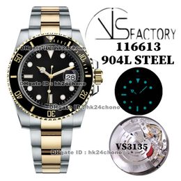 VS Factory Luxury Watches 116613 40mm 904L Stainless Steel VS3135 Automatic Mens Watch Black Dial Ceramic Bezel 18k Gold Two-tone Bracelet Gents Wristwatches