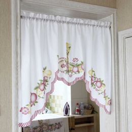 Cafe Short Kitchen Curtains Fruits Design Embroidery Lace Japanese Door Curtain Cotton and Linen Blending Window Curtains 210712