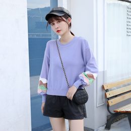 Design Rainbow Knitted Sweater Korean Casual Loose Long Sleeve Jumper Autumn Winter Warm Fashion Streetwear Pullovers 210419