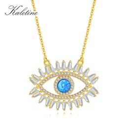KALETINE 925 Sterling Silver Evil Necklaces Women Gift Crystal Lucky Turkish Blue Eye CZ Necklace Fine Turkey Jewelry