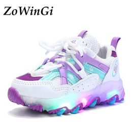 Size 21-30 LED Glowing Shoes Children Light Up Sneakers Mesh Breathable Sneakers luminous Fashion Boys Girls Shoes Tennis G1025