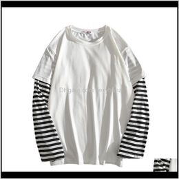 Tees & S Mens Clothing Apparel Drop Delivery 2021 Hip Hop Long Sleeve T-Shirts O-Neck Striped Patchwork Shirt Fashion Casual Comfortable T Sh