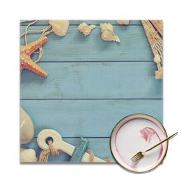 Mats & Pads 4 Set Placemat Ocean Sea Seashell Starfish Wooden Dining Table Mat Cafe Anti-slip Placemats Bowl Pad Cup Coasters