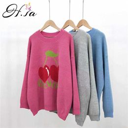 H.SA woman sweaters Winter Fruit Knitwear Loose Style Oversized Chic Pull Femme Christmas Sweater ropa mujer invierno 210716