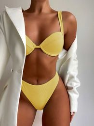 Bikinis 2020 Swimwear Women Swimsuit Push Up Bikini Set Solid Colour Shiny Swimming Suit Two-pieces Bathing Suit Y0820