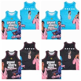 Movie The 06 GTA VICE CITY Storeys Basketball Jerseys Film Grand Theft Auto Rockstar Games HipHop For Sport Fans Pure Cotton Hip Hop Embroidery Breathable Blue Black