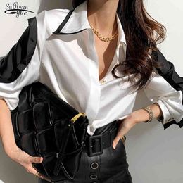Fashion Satin Silk Women Shirts Turn Down Collar Blouse Office Lady Button White Long Sleeve Female Clothing 12724 210521