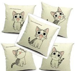 Cat Pillow Cover 9 Styles 45x45cm Cotton Linen Cat Pattern Cushion Cover Thick Throw Pillow Case for Home Office