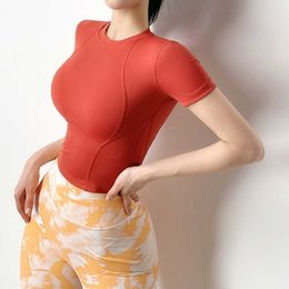 WOMENGAGA Girl Fitnes's Short Slim Sexy Sports T Shirt Navel Quick Dry Running Tees Tops Korean Top 892V 210603
