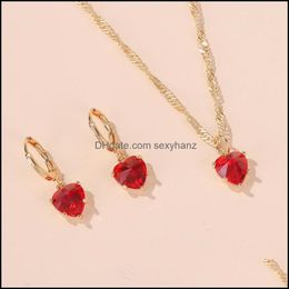 Earrings & Necklace Jewelry Sets Red Crystal Heart Jewellery For Women Bridal Zircon Wedding Earring Set J233 Drop Delivery 2021 Gwkdx