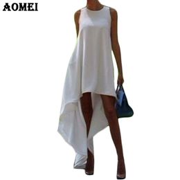 Women Summer Bohemian White Irregular Beach Dress Loose Flare Plus Size Tunic Female Sleeveless Beachwear Boho Gowns Dresses 210416