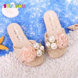 Pink dress shoes for girls Brand children's casual slippers fashion girl pearl soft bottom kids princess beige 210712