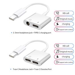 2 In 1 USB C Adapter 3.5mm Jack Charge Cable For Samsung Note 10 Plus S20 Fe Note20 Ultra Splitter Type C To Dual USBC Converter