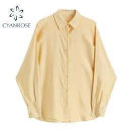 Summer 4 Colours Solid Cardigan Blouses Tops Elegant Rok Long Sleeve Lapel Retro Shirts Female Harajuku Casual Loose Blusas 210515