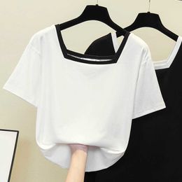 plus size Summer cotton T shirt Women Tops Loose Casual White Tshirt Short Sleeve OverSize Tee Shirt Femme white black 210604