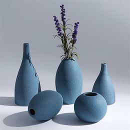 Nordic Modern Ceramic Frosted Vase Crafts Plain Pottery Flower Pots Art Dried Flowers Indoor Home Furnishings Ornaments Gifts 211215