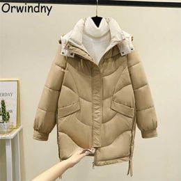 Orwindny Women Winter Jacket Thicken Warm Student Long Coat Hooded Solid Snow Wear Parkas Female Plus Size S-3XL 211008