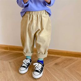 Boys girls Fashion Cargo Pants spring autumn Korean 2 Colours Straight kids casual all-match trousers 1-7Y 210615