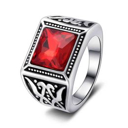 Antique Sier Zinc Alloy Metal Fashion Trendy Mens Valentine's Day gifts Zircon Red Jewellery Finger Rings