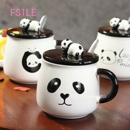 400ML Creative Cute Cartoon Panda Ceramic with Lid with Spoon Mug Home Breakfast Milk Coffee Cup We Drink Water Cups