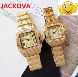 Men's Women Square Diamonds Ring Watch classic roman number Day-Date watches 40mm 32mm all stainless steel Classic Couples Luxury montre Gift Party Wristwatch Clock