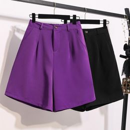 High Waist Wide Leg Short Pants Women's Summer Loose Casual Fashion Shorts Purple Belt Suit Plus Size