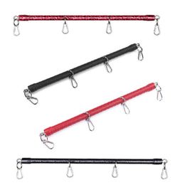 Nxy Adult Toys Stainless Steel Metal Pu Leather Spreader Bar Bondage for Handcuffs Wrist Ankle Restraint Bdsm Accessory Erotic Sex Toy 1207