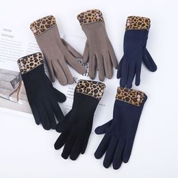 Suede Leopard Mouth Autumn and Winter Stitching Fashion Women's Gloves Outdoor Riding Finger Gloves Factory Direct Sales Factory Price