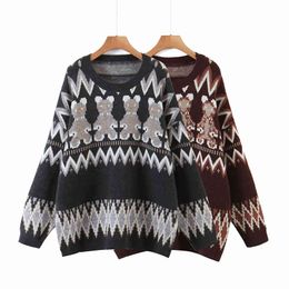 Streetwear women cartoon bear sweaters autumn fashion ladies o- sweet female knitted tops lovely girl 210427