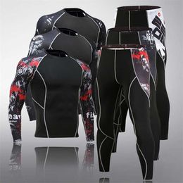 Winter Men's Thermal Underwear Long Sleeve Fitness Tights Sportswear Compression Elastic Track and Field Running Wear 211220