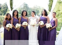 African A Line Purple Bridesmaid Dresses One Shoulder Sexy High Side Split Wedding Party Dress Chiffon Maid of Honor Gowns Custom