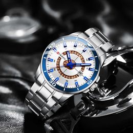 Curren Men Watches Business Creative Clock Male Wristwatches Luxury Stainless Steel Band Quartz Watch with Date Q0524