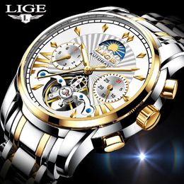 Reloj Hombre LIGE Fashion Mens Watches Top Brand Luxury Automatic Mechanical Watch Men Waterproof Skeleton Clock 210527