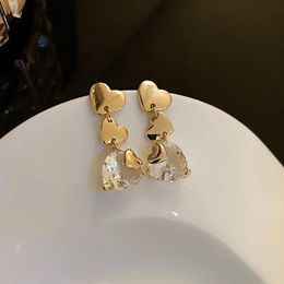 Dangle & Chandelier 2021 Fashion Shiny Crystal Fresh Lovely Drop Earrings Jewelry Sweet Contracted Metal Heart Modelling Women Trend