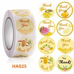 thanksgiving paper crafts Canada - Craft Tools Thank You Stickers 500PCS Honey Bee Decor Thanksgiving Day Circle Roll Seal Label Chrome Paper Wedding Small Business Gift TagCr